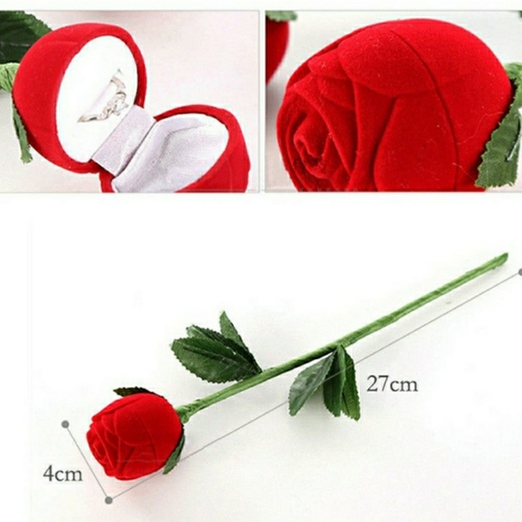 NEW QTY 2!! Rose Ring Box Holder Long Stem Romantic Lovely Ring Engagement - Picture 12 of 12